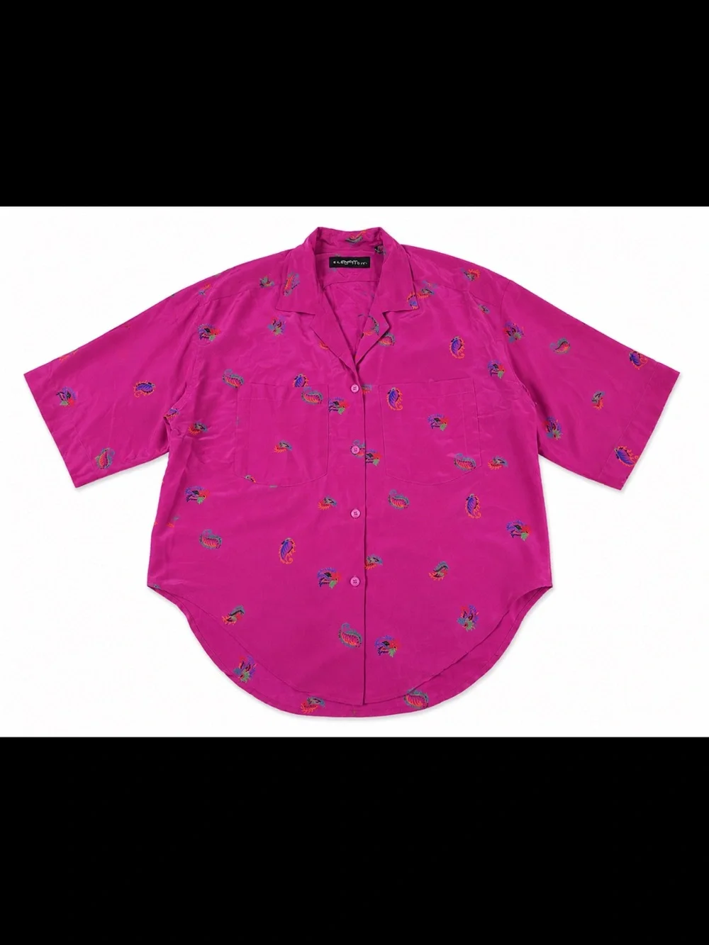 Vintage Ellen Tracy Silk Magenta Short-Sleeve Blouse with Subtle paisley print - Picture 3 of 10